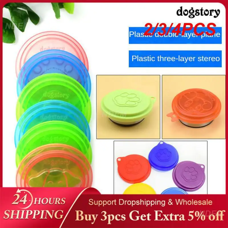 2/3/4PCS Sealed Fresh-keeping Cover Rreusable 13g Dog Accessories Cat Dog Bowl With Lids Lovely Animal Paw Print Design Portable