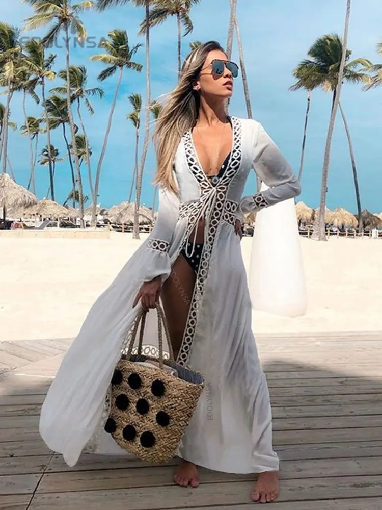 Long White Dresses Beach White Maxi Beach Dress Sleeves 2023 Sexy  Hollow White Aliexpress