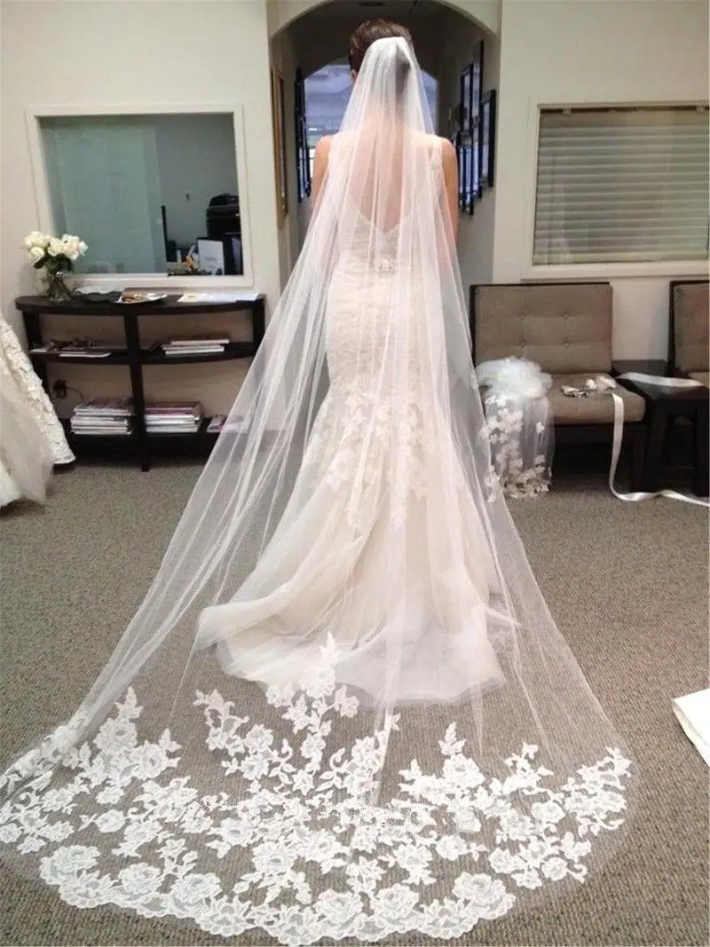 Bridal Veil 3 Meters Cathedral Lace Long Voile For Wedding