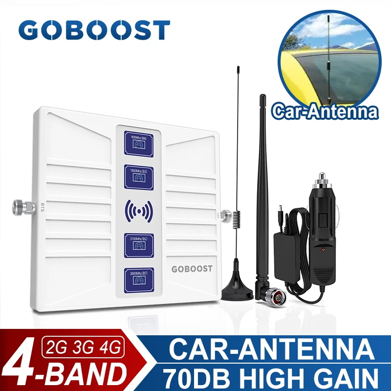 Goboost 4 Band Signal Booster For Car 70db High Gain 2g+3g+4g Cellular