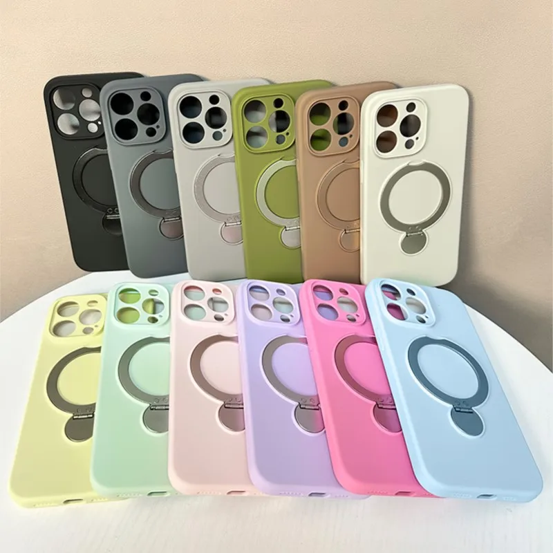 Liquid Silicone Magnetic Ring Stand Holder Case with Metal Support