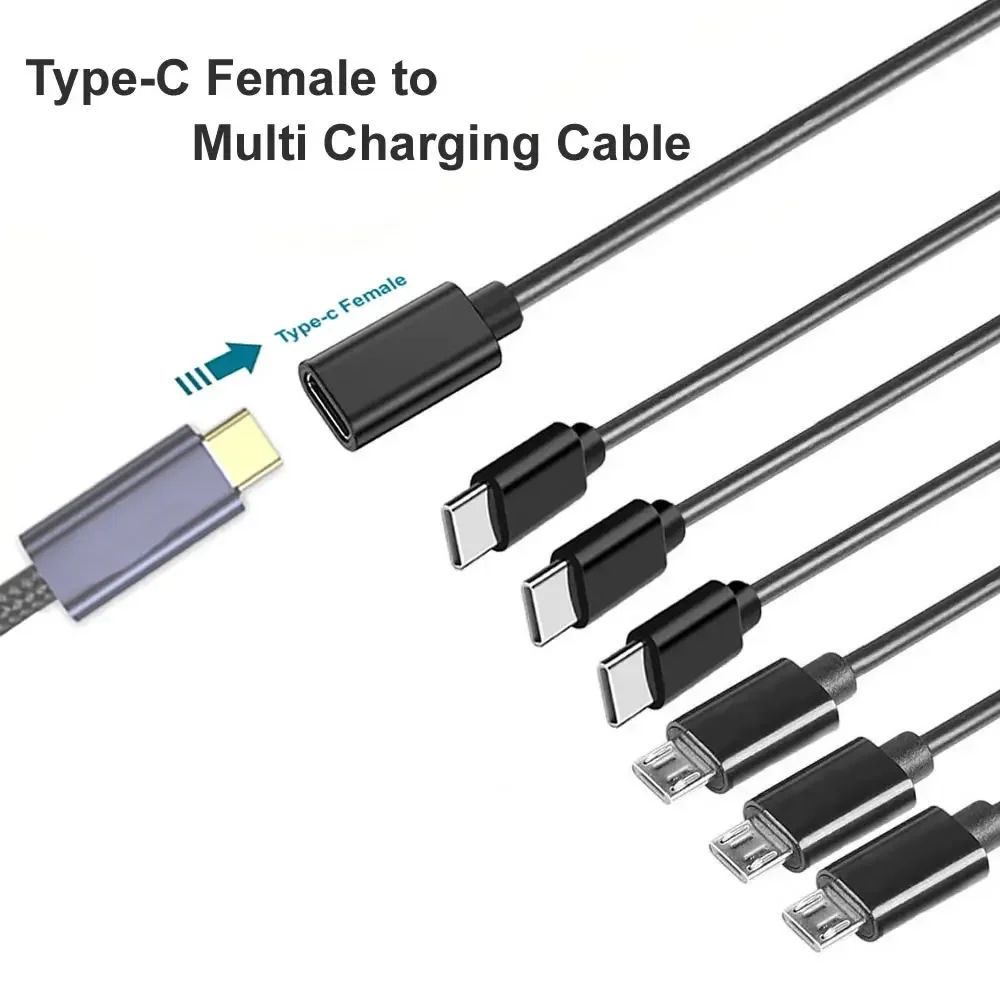 유형 C 암-6 in 1 멀티 충전 케이블, 마이크로 USB 분배기 케이블 5V 3 in 1 유형 C 연장 코드(휴대폰 태블릿 등용)