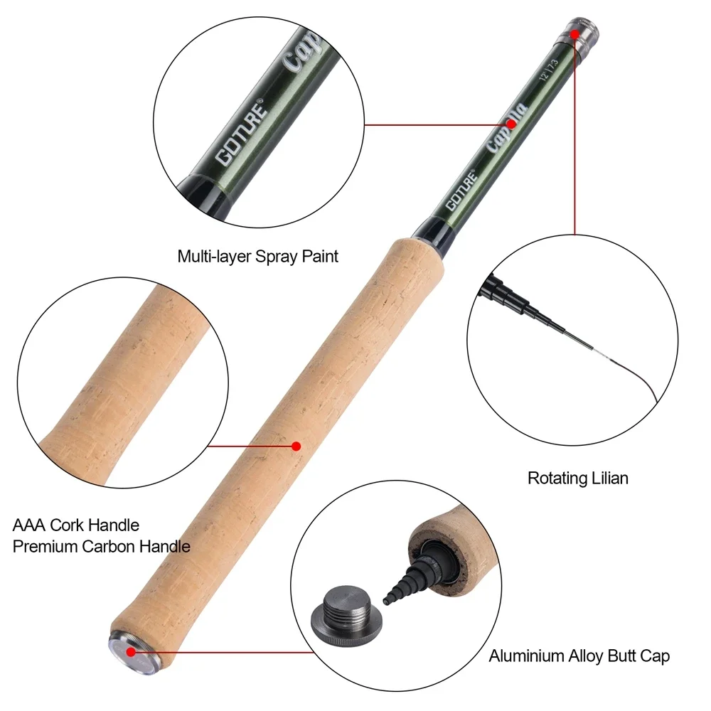 Fishing Pole Set,Fishing Rod And Reel Combo,Fishing Rod Goture Fly Fishing Rod Combo Tenkara 12FT Classical Portable Ultralight IM8 Carbon Fiber Trout Rod Pod Line Lure Fly Fishing Set