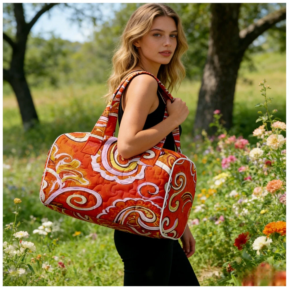 Borsa Trapuntata Grande per Uomo e Donna, Borsa a Tracolla Boho Chic, Borsa da Spiaggia con Stampa Paisley Unica, Spaziosa Borsa da Viaggio - immagine 2
