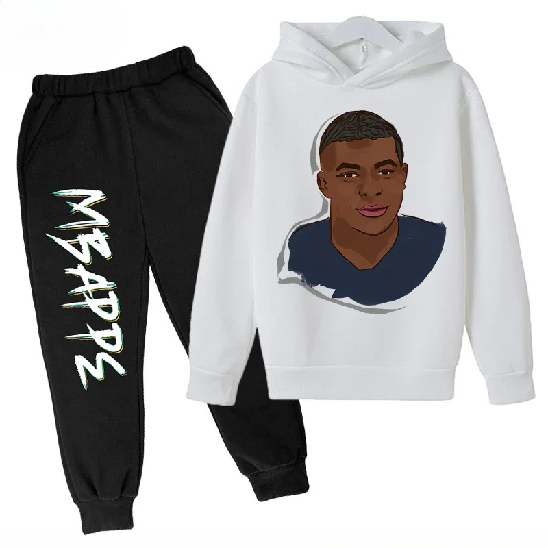 thumbnail image 1 of Conjunto de sudadera y pantalones con estampado de Mbappé para niños, primavera y otoño, ropa deportiva de 2 piezas para niños y niñas, ropa para niños, 1 of 5