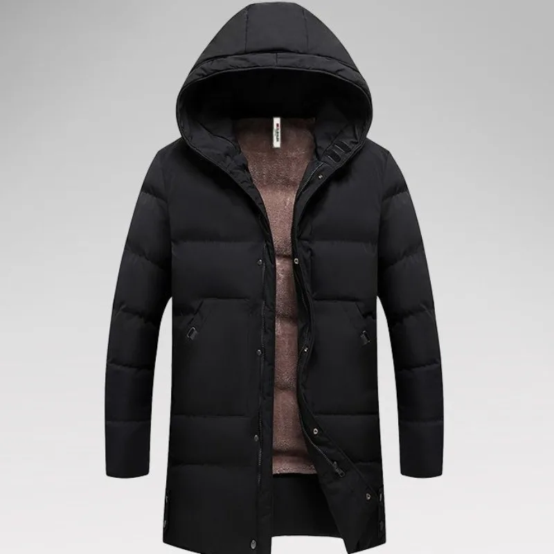2023 New Men Cotton Coat Winter Jacket Mid-length Loose Parkas Plus Fleece Thick Leisure Outwear Hooded Fashion Overcoat
