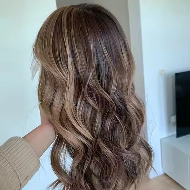 Premium Fibre Synthetic Hair Lace Front wig Brown Caramel highlights colored lace front wig Hight Density For Women Daily Use synthetic wig