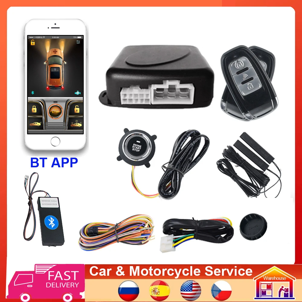 Carro bt app controle remoto start stop motor de bloqueio central alarme cardot keyless sistema entrada pode trabalho corte combustível carro imobilizador