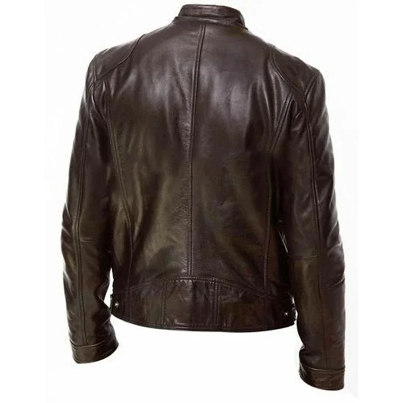 Fashion Autumn Male Leather Jacket Black Brown Men Stand Collar Coats Leather Biker Jackets Motorcycle Punk Jacket