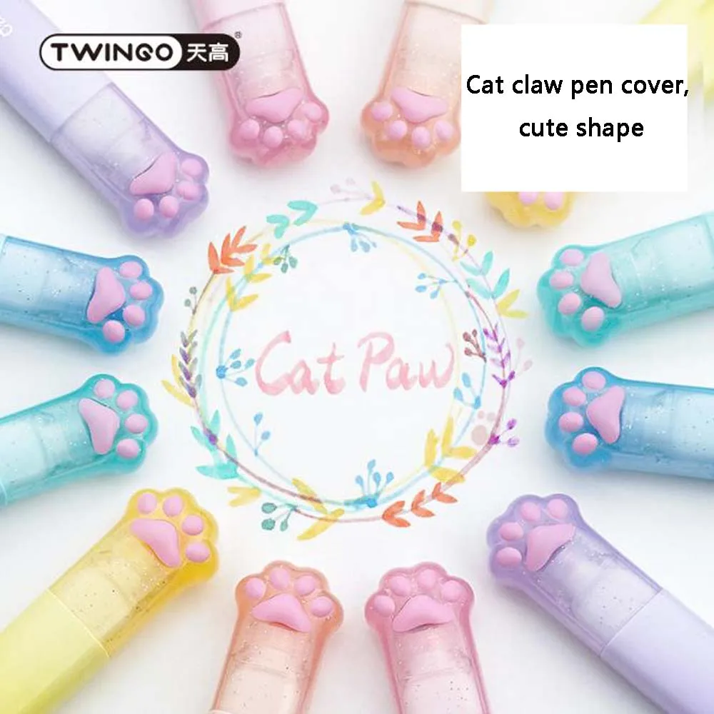 Highlighter Marker Creative Cat Claw 6 Double Head Highlighters Square Design Not Easy to Drop Student Stationery