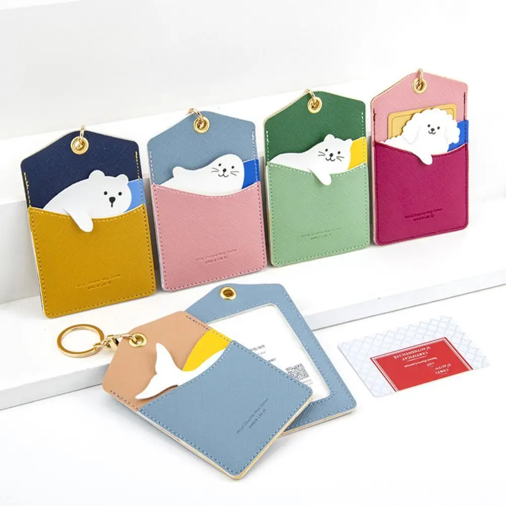 Cute Animal Card Holder Pu Keyring Work Card Package Key Holders Keychain ID Protection Cover Elevator Card Pendant