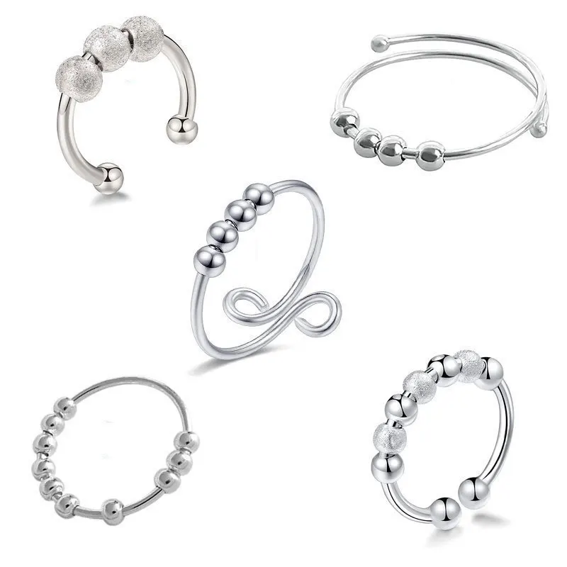 Punk Anxiety Rings For Women Men Spiral Fidget Beads Ring Rotate Freely Anti Stress Stainless Steel Ring Gift fidget rings