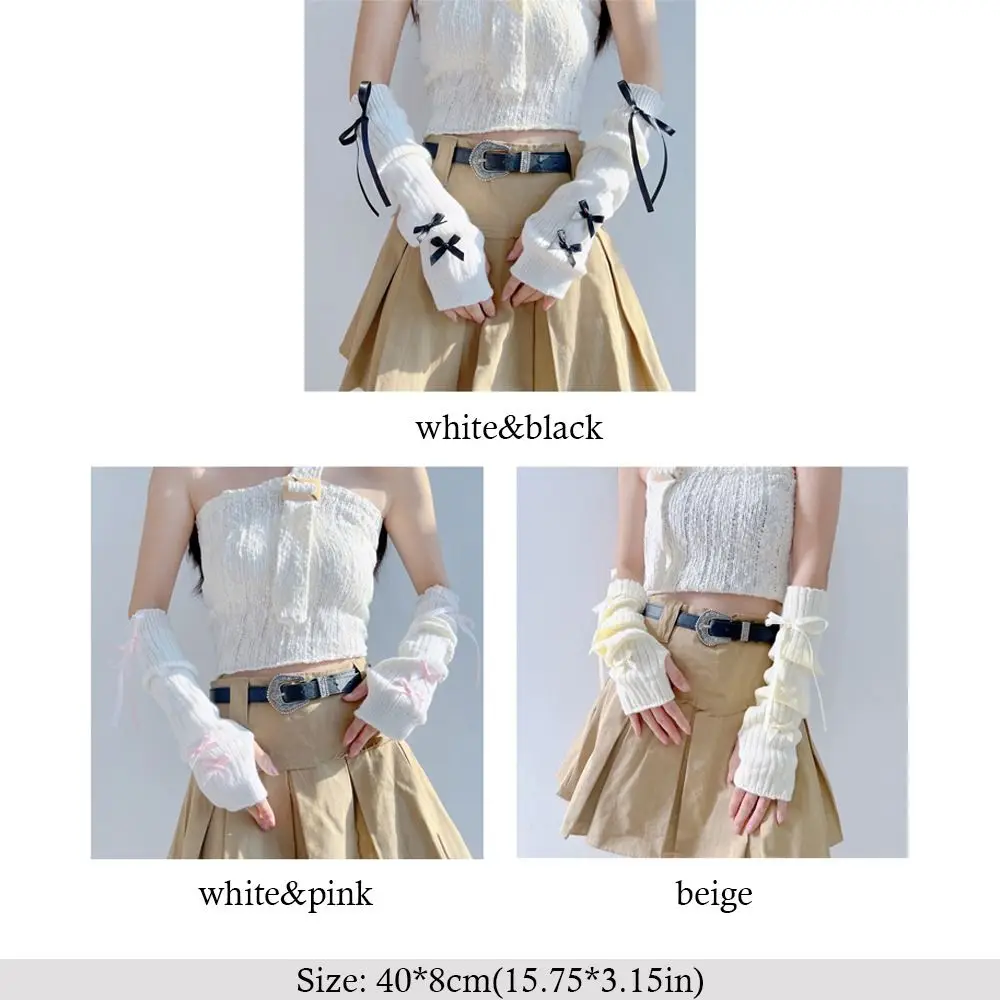 Fingerless Long Wrist Gloves Arm Warmers False Sleeves Knitted Gloves Finger Sleeves Cover Black White Half Finger Gloves