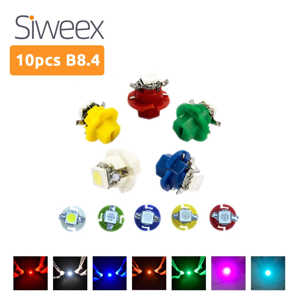 SMD 자동차 LED 조명 계기, 게이지 대시 보드 램프, 측면 표시등, B8.4 브랜드, B8.4D 5050 1, 12V, 7 가지 색상, 10 개