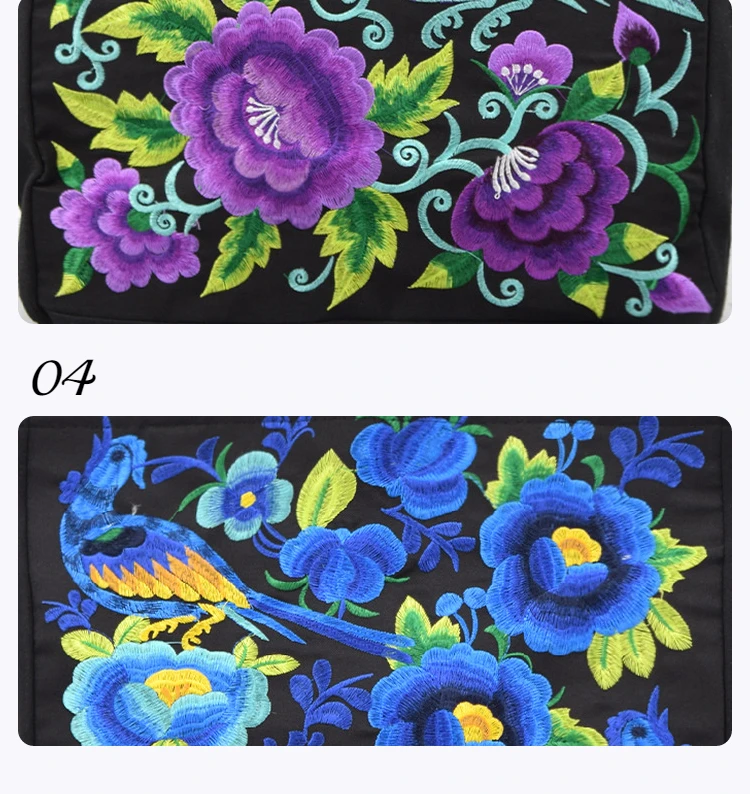 Ethnic Style Flower Embroidery Canvas Tote Shoulder Bag Large Capacity Handbag For Women - Image 12