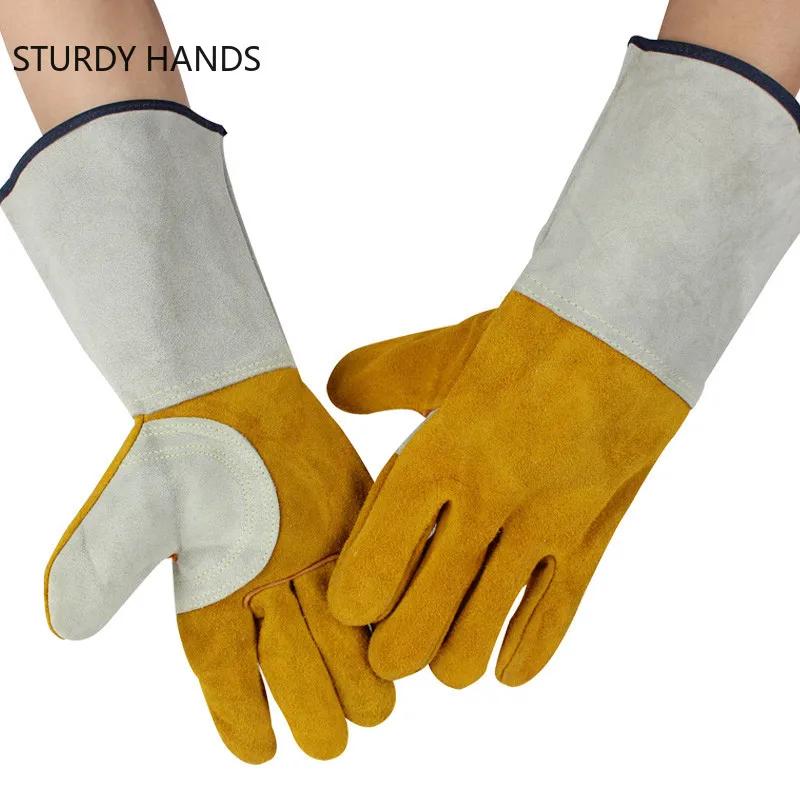 One Pair Fireproof Durable Cow Leather Welder Gloves Anti-Heat Work Safety Gloves for Welding Metal