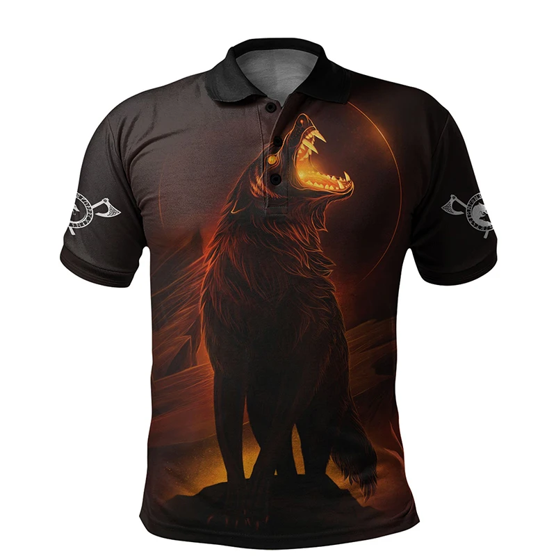 

Viking Wolf 3D Printed Men's Polo Shirt For Men Summer Top Short Sleeve Fashion Casual Oversized Polo Shirts Outwork Tees