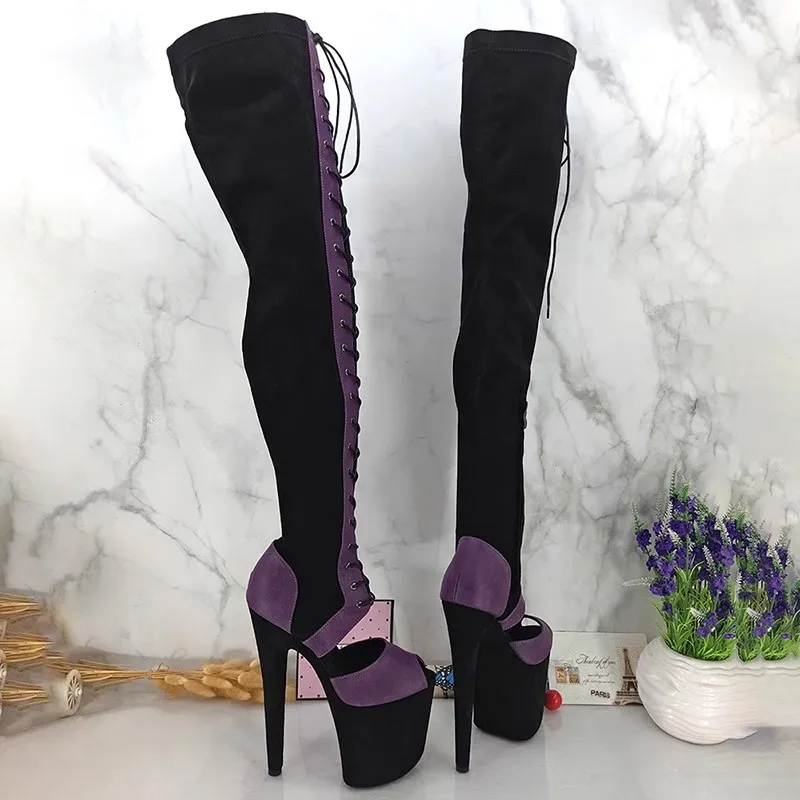 

New Fashion Women 20CM/8inches Suede Upper Plating Platform Sexy High Heels Thigh High Boots Pole Dance Shoes 156
