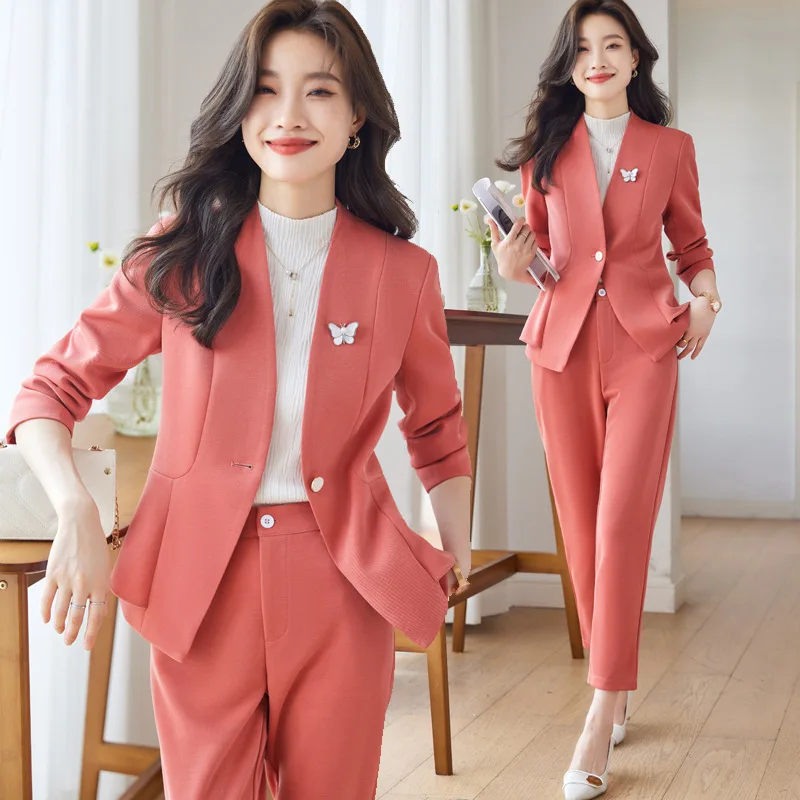 

Pink Collarless Suit Jacket Women's Spring and Autumn High Sense Business Fashion Temperament Goddess Style Host Suit