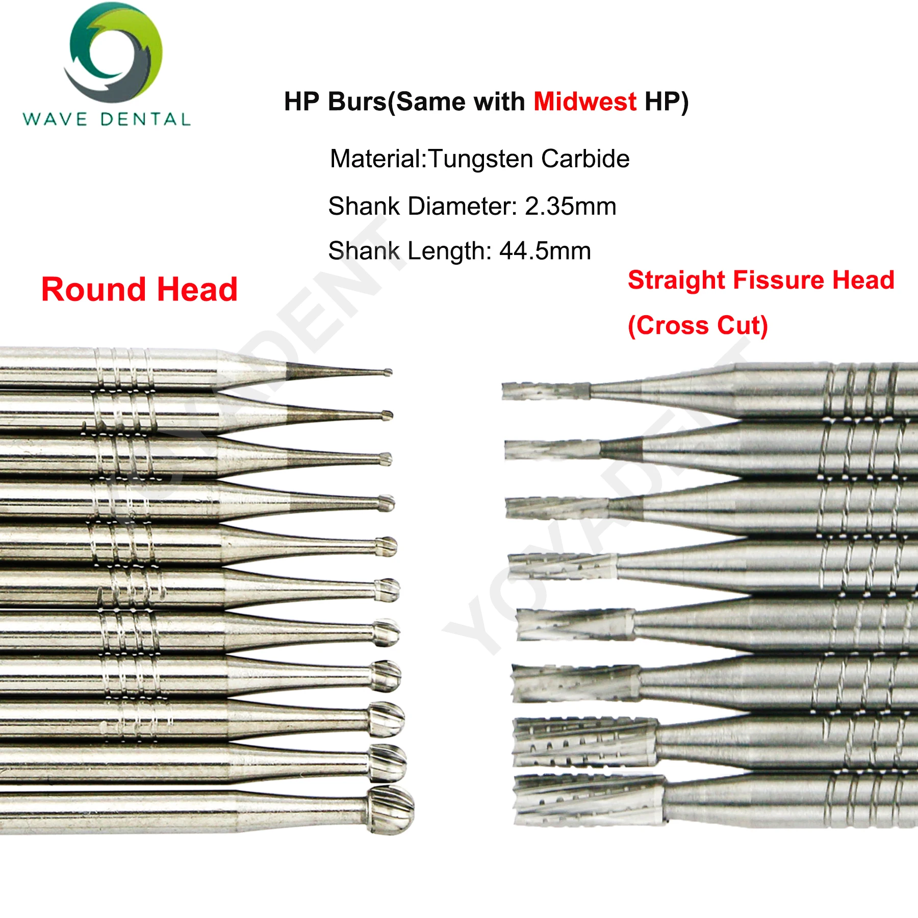 5Pcs/pack Dental Carbide Burs Dental Drills Round/Straight  Fissure Head HP Burs For Low Speed Straight Nose Cone Handpiece WAVE