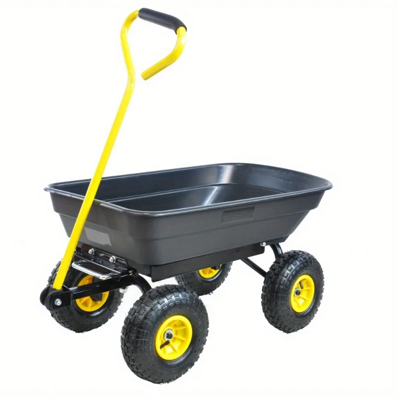 Lawn Garden Handing Tools Utility Cart Farm Wagon Trolleys, Plastic Four-Wheel Trailer Tipper, Small Stall, Cargo Carrier