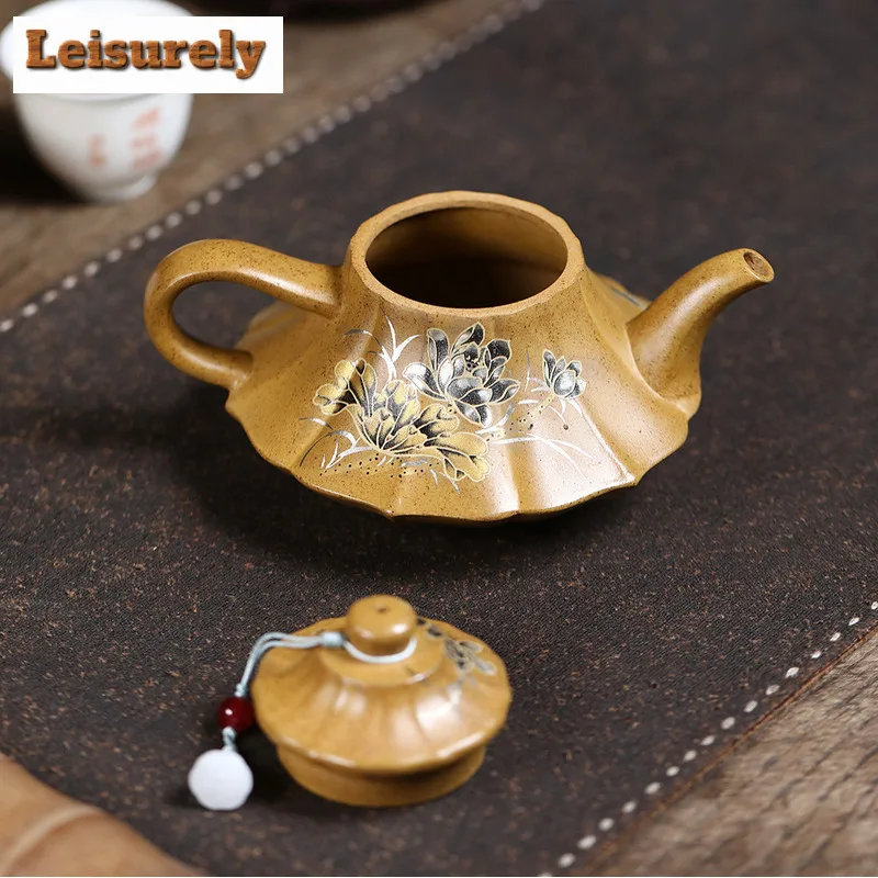 200ml Yixing Purple Clay Teapots Handmade Gilding  Cloud Furnace Pot Raw Ore The Keel Gold Sand Kettle With Infuser Zisha Teaset