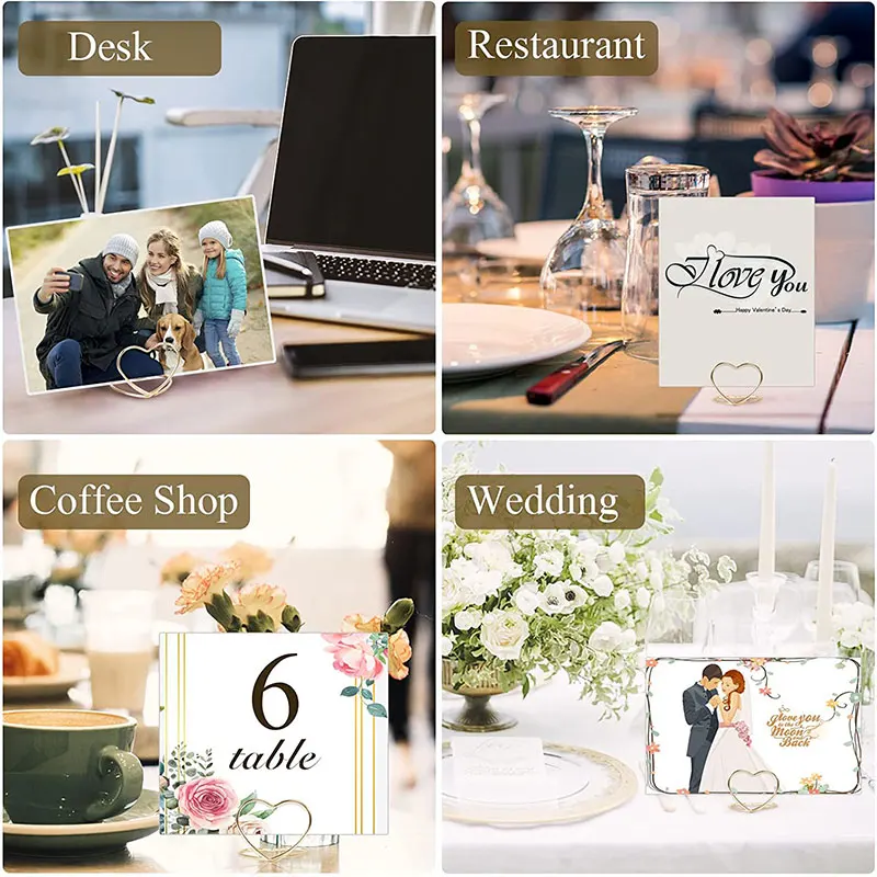 Place Card Holders 20Pcs Metal Place Card Holders Photo Clip Stands Wedding Table Number Name Sign Stand for Party Home Decoration