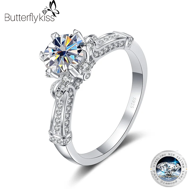 

Butterflykiss Trendy Sparkling Moissanite Ring 925 Silver Brilliant Cut 1 Carat Engagement Gemstone Halo Rings For Women Jewelry