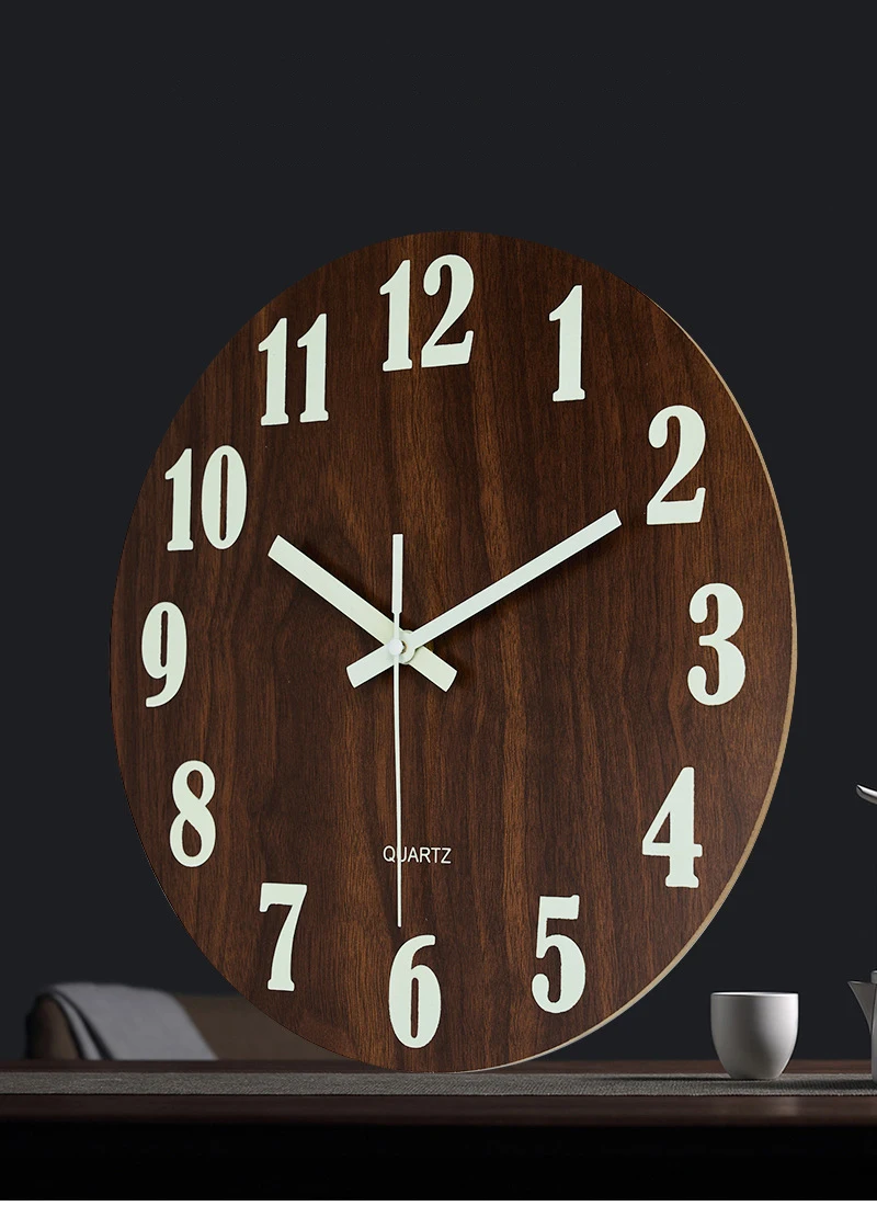 12 Inch 3D Luminous Wall Clock Creative Wood Round Clock Nordic Minimalist Week Watch Clocks Mute Quartz Wall Clock Home Decor