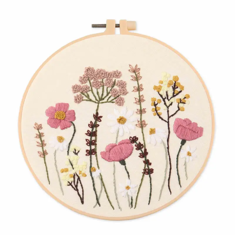 Cotton Linen Embroidery DIY Kit Plant Floral Pattern Handmade Cross Stitch