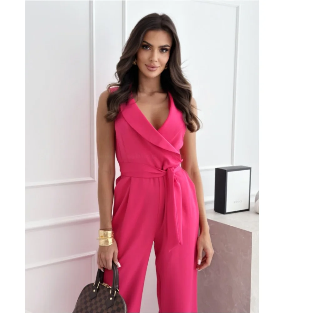 

Элегантный женский комбинезон, лето 2024, комбинезон на завязках с широкими штанинами, Комбинированные брюки, цельнокроеный женский комбинезон