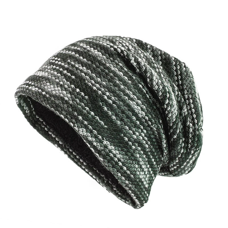 

Winter Beanie Men's Knitted Hat with Polyester Fur Inside Warm Outdoor Baggy Style Skullies