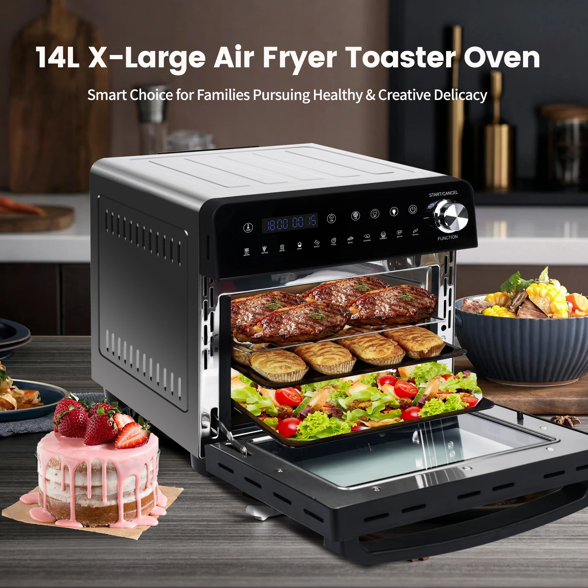 Hot Air Fryer 14L XXL Airfryer Mini Oven 1800W with 11
