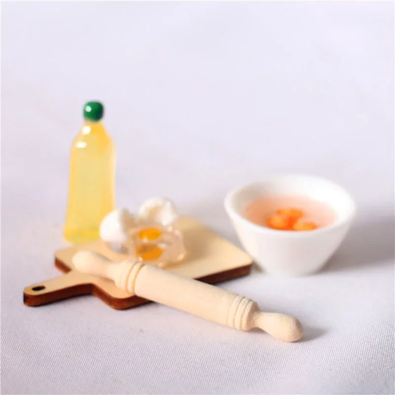 5Pcs/Set Mini Rolling Pin Egg Bowl Olive Oil Tools Set Kitchen Accessories Handmade 1:12 Dollhouse Home Decor Cute Kitchen Tools