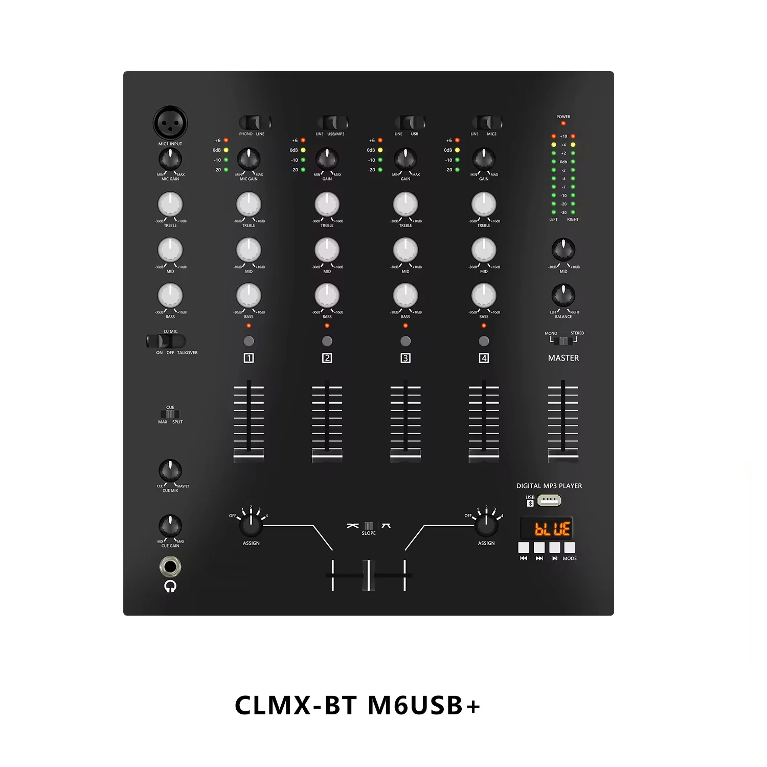 CLMX-M6USB 4 채널 전문 오디오 디스코 음악 DJ 믹서, USB BT XLR RCA 입력, 턴테이블 CD 포노 PC용