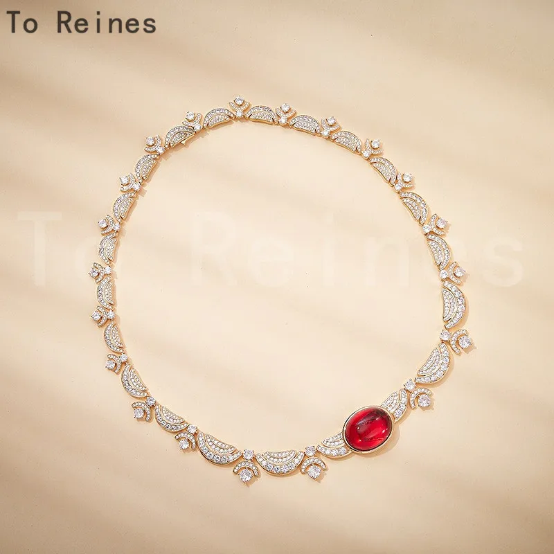 

To Reines Minimalist 925 Silver Red Zircon Necklace Women's luxury Diamond Pendant Vintage Wedding Jewelry Collares Para Mujer