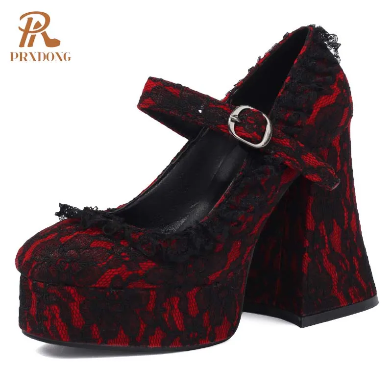 

PRXDONG Women's Shoes 2024 New Brand Quality Chunky High Heels Platform Mary Janes Dress Party Wedding Female Shoes Size 35-43