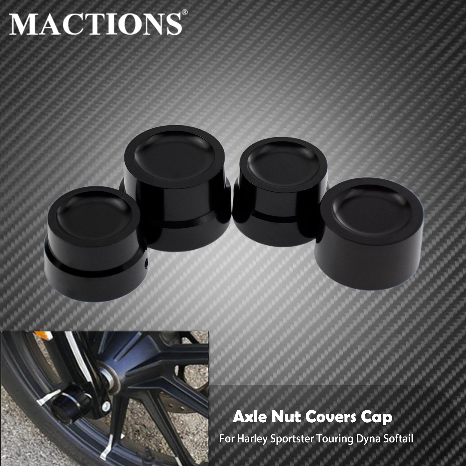 

Black Front Rear Axle Nut Covers Cap For Harley Sportster XL 883 1200 Dyna Softail Fat Boy Touring Street Road Electra Tri Glide