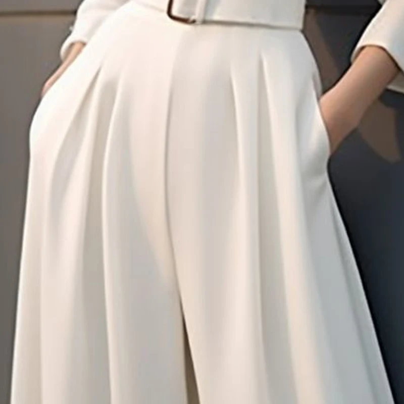 Spring Autumn Solid Color Fashion Jumpsuits Women V-neck Long Sleeve High Street High Waist Pockets Patchwork Wide Leg Trousers 5