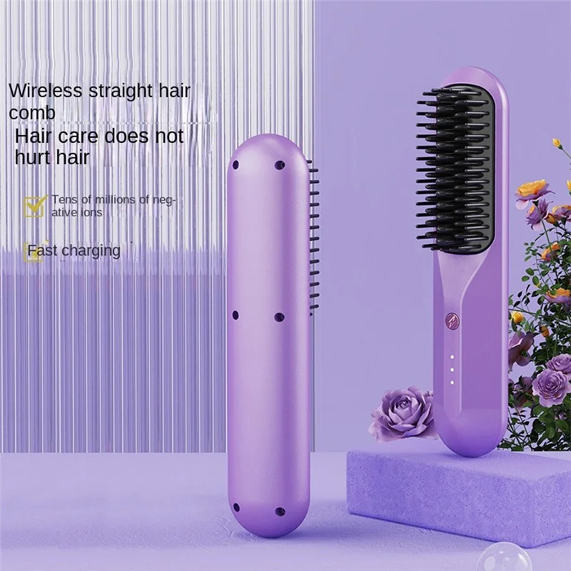 Rechargeable Hot Comb Cordless Hair Brush Straightener Heat Pressing Combs Electric Comb Anti Burn Fast Heatingb64b