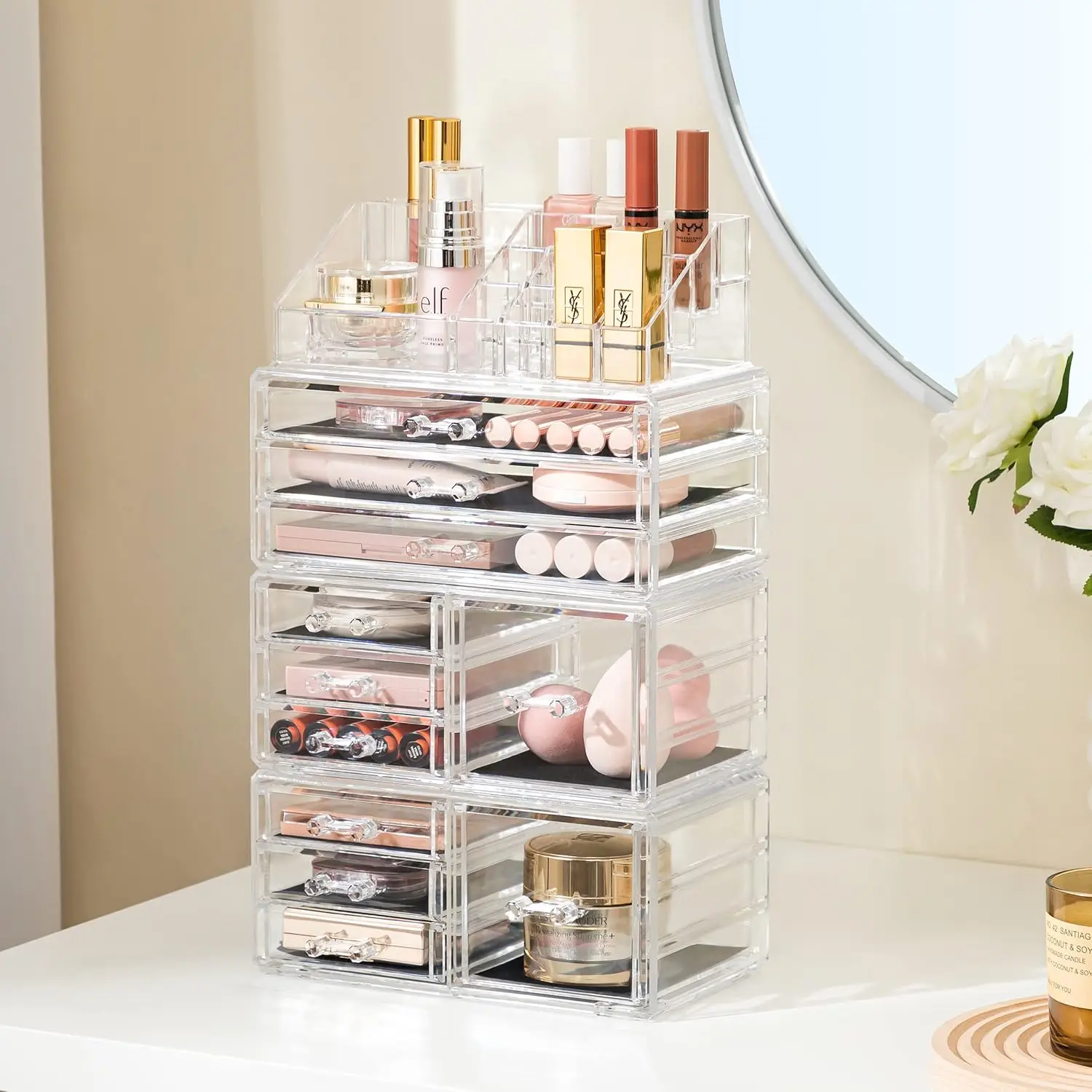Acrylic Clear Dustproof Makeup Storage Organizer Drawers Large Skin Care Cosmetic Display Cases 5