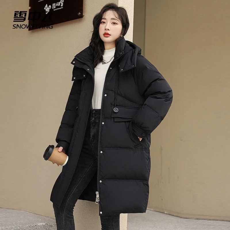 2023 New Women Down Jacket Winter Coat Female Mid Length Version Parkas Loose Thick Warm Outwear Hooded Leisure Time Overcoat