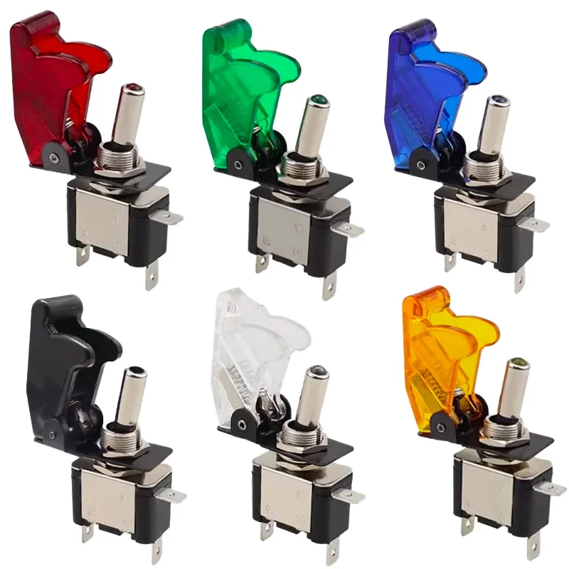 12V 20A Illuminated Toggle Switch ON/OFF - Transparent Flip Up Cover for SPST Rocker, Red/Blue/Green LED Auto & Marine​