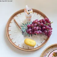 30-35cm Hand-woven rattan shells colored storage tray round household living room decoration tray fruit basket candy snack tray 2