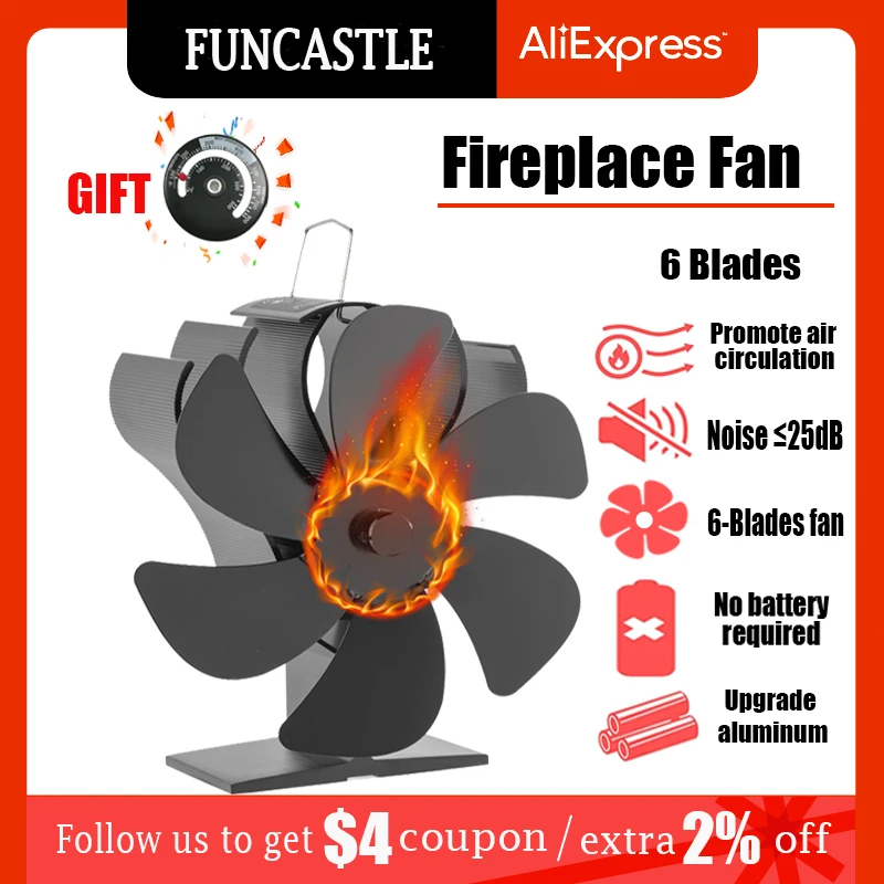Fireplace Fan for Wood Stove 6 Blades Heat Stove Fan Gas Stove