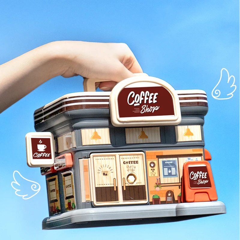 Coffee house piggy bank, convenience store, gas station optional, key to open the door, large capacity to save money, boys and g