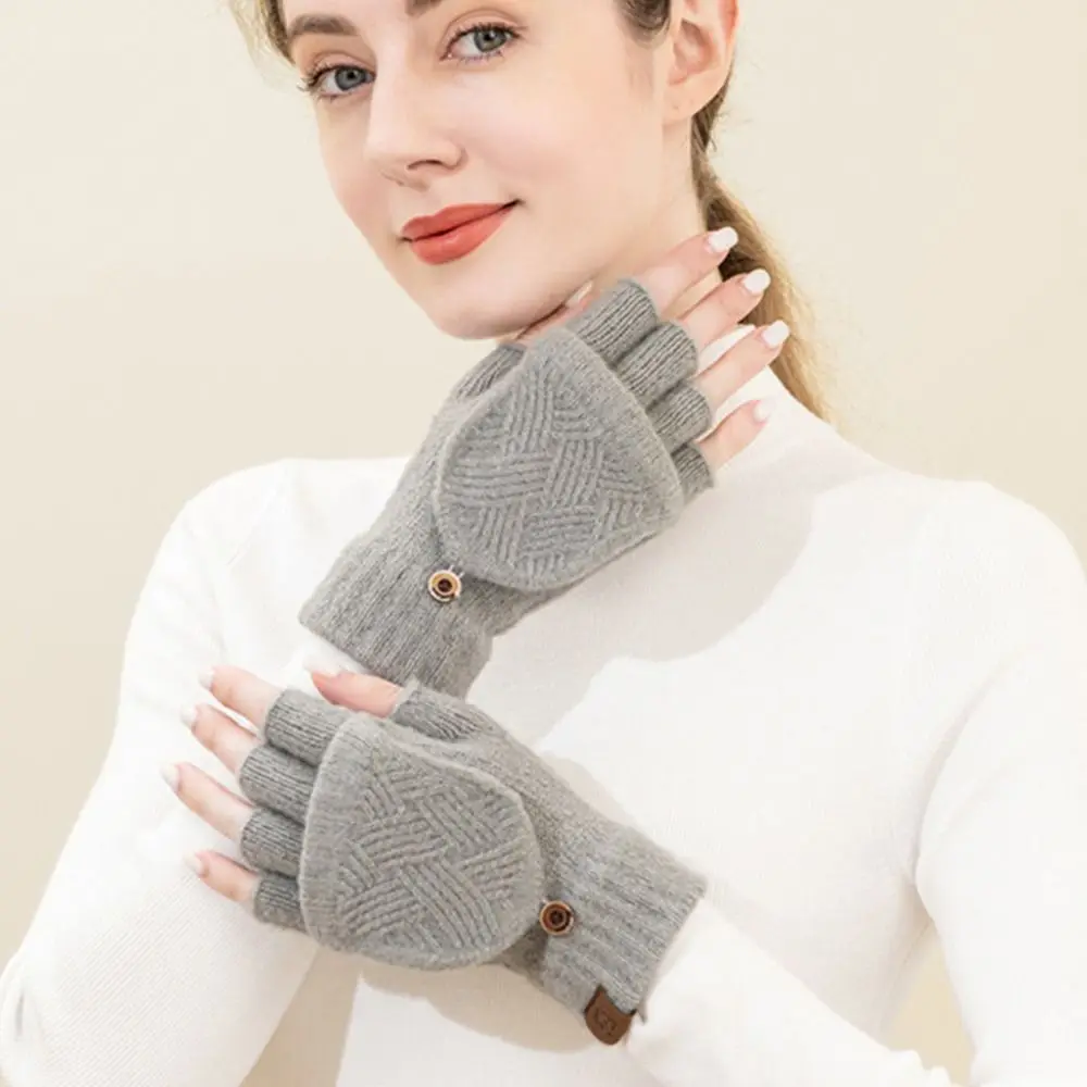 

Wool Knitted Fingerless Flip Gloves Winter Warm Flexible Touchscreen Gloves for Men Women Unisex Exposed Finger Mittens Glove