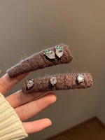 Heavyweight Cute Stberry Rhinestone Woolen Hairpin Women's Ele Sensation Autumn Winter Side Hair Clip Bangs Headwear