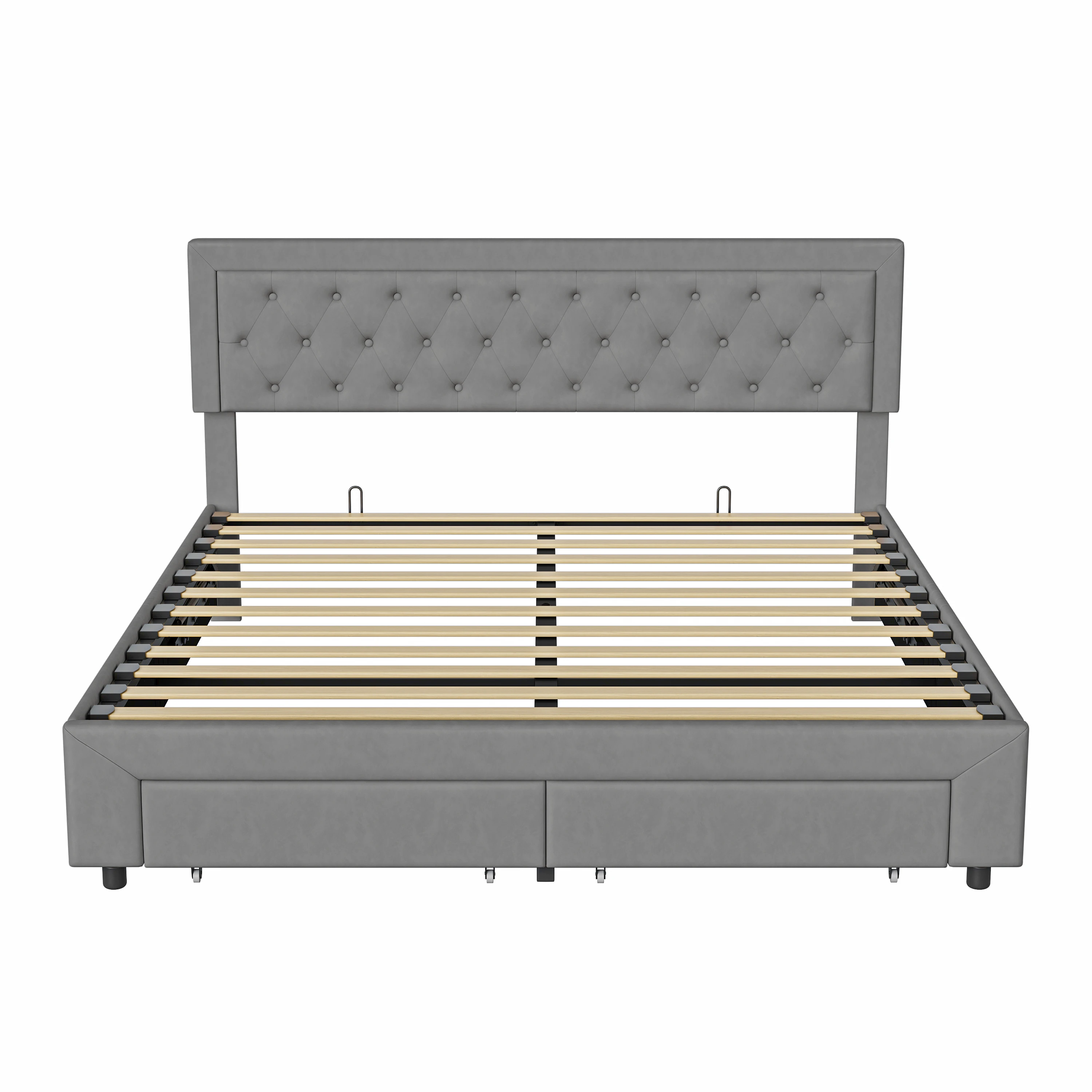 Rosahqnda Stauraumbett 160/180×200cm Modernes Doppelbett mit Schubladen, gepolstertes hydraulisches Bett für Jugendliche und Erwachsene, Samt, ohne Matratze – Detail 12