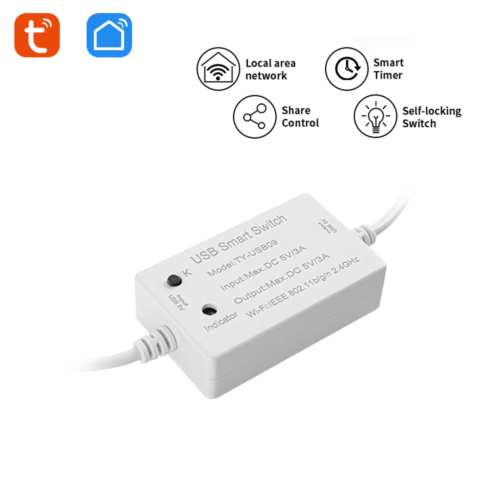 

USB Smart Switch WIFI Controller Tuya Circuit Breaker Timer Voice Control Supported APP Remote Control Real Time Monitoring